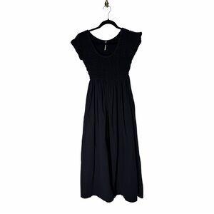 All eyes on you Free People cotton Black Midi maxi Dress Smocked with pockets